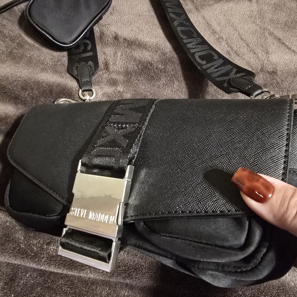Steve Madden Black Crossbody with Silver Buckle